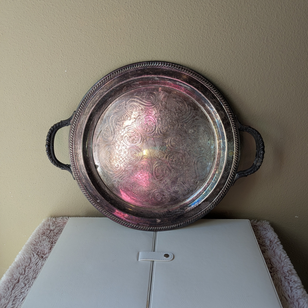 Vintage Elegant Silver Serving Tray with Handles